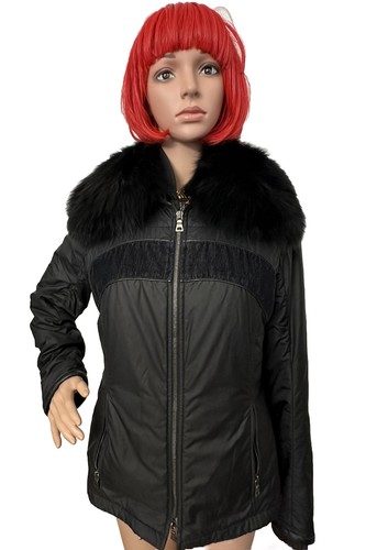 PRADA Giacca Giacca Giacca Cerniera Pelliccia Procione Taglia 48 Velluto a coste nera