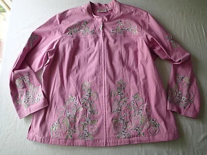 quacker factory jacket coat zip sz.1X rhinestoens Embroidered floral ** - Picture 1 of 10