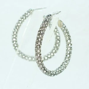 Hoop Dangle Earrings Women Clear Crystal Rhinestone Silver Tone Jewelry 0722 - Picture 1 of 4