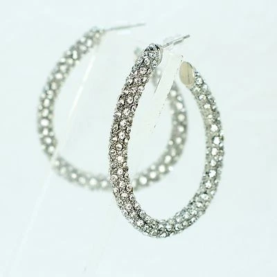 Pendientes colgantes de aro para mujer cristal transparente estrás tono plata joyería 0722 Foto 1 de 4