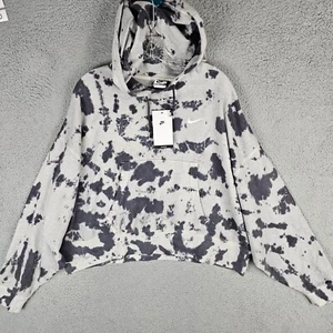 Nike Cropped Hoodie Womens Small Gray White Tie Dye Kangaroo Pocket DM6716-010 - Picture 1 of 9