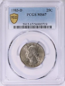 1983 D Washington Quarter PCGS MS67 Top Pop 51/0 RARE - Picture 1 of 3