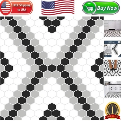 Azulejos de vinilo Leyton 12x12 negros hexagonales pelar y pegar - Solución moderna para pisos Foto 1 de 4