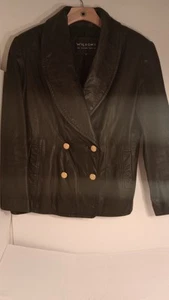 Vintage zweireihige schwarze Wilsons Lederjacke mit maritimen Knöpfen... - Bild 1 von 6