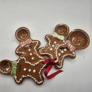 Pier 1 Import Christmas Gingerbread Man Ceramic Measuring Spoon Set 4pc Vtg - Picture 1 of 8