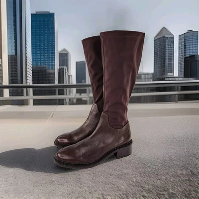 Aquatalia Oleen Brown Waterproof Tall Boot US 9.5 Chunky Knee-High Zip Boots - Image 1 of 4