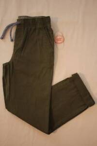 Boys Pants Small 6 - 7 Green Pull on Pockets Casual Stretch Drawstring Cuffed