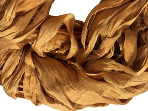 10 yards Recycled Sari Silk Ribbon Yarn, Gold - Picture 1 of 3