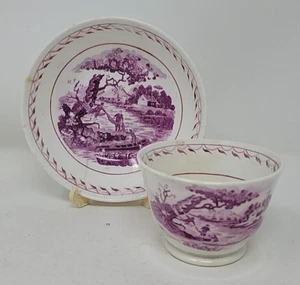 Unmarked British Scenery Soft Paste Tea Cup And Saucer C. 1820 - Picture 1 of 19