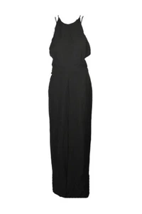 Fame And Partners Black Strappy Back Slit Halter Gown 8 - Picture 1 of 3
