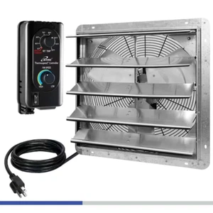 18 In. Wall Mounted Shutter Exhaust Fan, Automatic Shutter, with Thermostat and - Picture 1 of 5