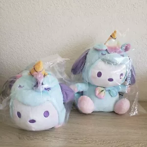 NWT RARE Pochacco Plush doll Stuffed toy Unicorn Rainbow Sanrio 27cm set of 2 - Picture 1 of 3
