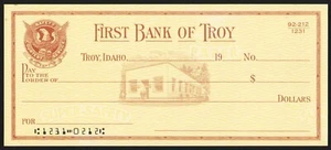 Assegno bancario vintage PRIMA BANCA DI TROY Idaho aquila vignetta banca foto n-mint+ - Foto 1 di 2
