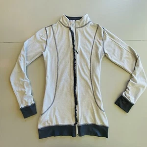Albion Fit Gray White Striped Full Zip Sweatshirt Jacket Womens Size Small MINT! - Picture 1 of 9