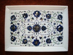 12" x 9" Marble Plate semi precious stones Art Floral work Lapis inlay - Picture 1 of 4