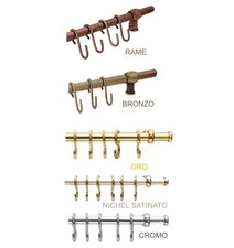 Barra Porta Mestoli con Ganci Cm. 90 Portamestoli Rame Bronzo Oro Nich Sat Cromo