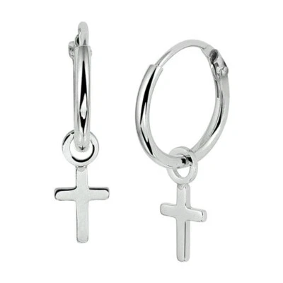 925 Silber Kreuz Ohrringe Damen 12mm Creolen glänzend poliert Glams Ohrringe - Bild 1 von 3