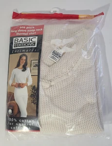 Vintage 90s Basic Editions Intimates Womens L/S Thermal Scoop Neck Shirt NOS - Picture 1 of 4