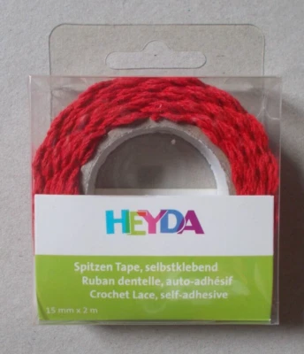2 Meter 15 mm breit Spitzen Tape selbstklebend 100% Baumwolle Rot - Bild 1 von 2