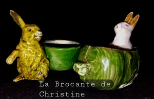 2 CHARMANTS  PETITS SUJETS EN  PORCELAINE ET METAL LIEVRE Début XX TTB - Foto 1 di 12