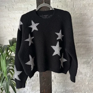 ALL SAINTS Black Silver Stars Wool Aplaca Blend Sweater Size Small - Picture 1 of 7