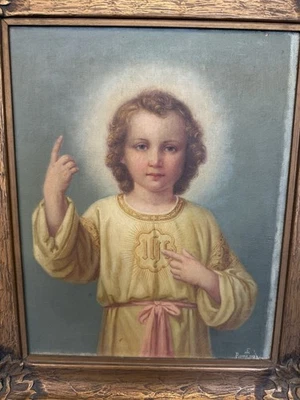 Original 1937 Italian Religious Oil Painting – Christ Child – Signed & Framed - Image 1 of 4
