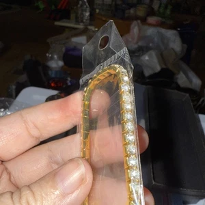 Goldtone & Clear Rhinestone Tennis Bracelet Elastic - Picture 1 of 6