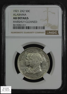 1921 2x2 Alabama Commemorative Silver Half Dollar 50C NGC AU Details - Image 1 of 4