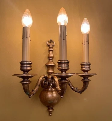 Vintage Lights ONE brass 1915 large sconce by Beardslee!! INCREDIBLE!! - Image 1 of 4