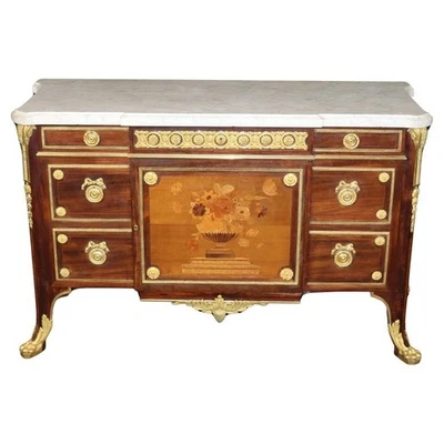 Signed Lexcellent Superb Quality Louis XV Inlaid Marble Top Commode - Image 1 of 4