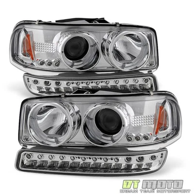 Se adapta a faros Sierra Yukon Halo 2000-2006 + Juego de pares de luces de señal de parachoques LED DRL Foto 1 de 4