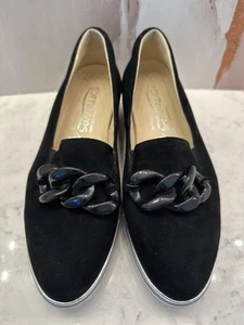 Softwaves Terracare Black Suede Loafers Buckle Arch Support W38.5-8N US Portugal - Picture 1 of 9
