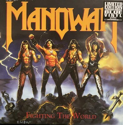 Manowar - Fighting The World LP 2024 Listenable Records – POSH785 [Blue Vinyl] - Image 1 of 4