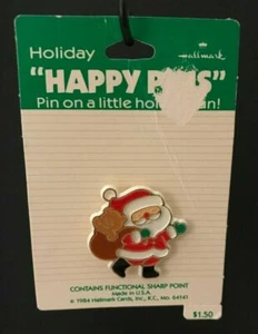 Vintage Hallmark Santa Claus Holiday Happy Pins Plastic Lapel Pin - Picture 1 of 2