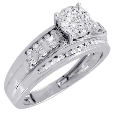 Diamond Engagement Ring 10K White Gold Princess & Round Cut Soliel Head 1/2 TCW - Image 1 of 4