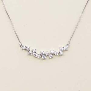 Scattered Cluster Curved Pendant Necklace 0.45 Ct Diamond 14K White Gold Finish