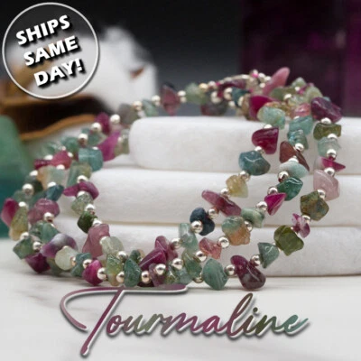 Розовый и зеленый турмалин кристалл браслет исцеления защиты камень ручной работы подарок - Изображение 1 из 4