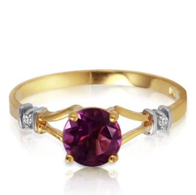 0.92 Carat 14K Solid Gold Purple Amethyst Gemstone Ring w/ Diamonds Size 5-11 - Image 1 of 4