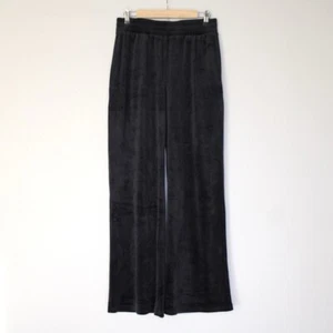 Forever 21 Velvet Sweatpants Size L Black High Waisted Velour Wide Leg Lounge - Picture 1 of 8