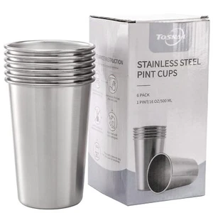 6 Pack 16 oz Stainless Steel Pint Cups Metal Cups Unbreakable Drinking Glasse... - Picture 1 of 7
