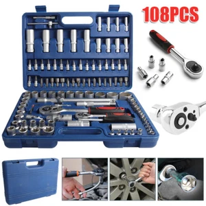 108 PCS Socket Set Ratchet Torx Wrench Kit 1/4" 1/2" Metric Drive Repair Tool - Picture 1 of 18