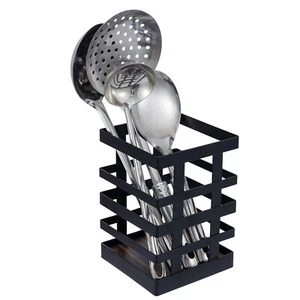 Kitchen Tabletop Black Metal Utensils Crock, Basket Style Cooking Tools Holder - Picture 1 of 7
