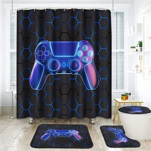 Game Bathroom Sets with Shower Curtain and Rugs and Accessories Blue Kids Gam... - Picture 1 of 8
