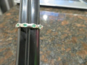 Sterling Silver 5 Stone Emerald Ring Size 7 1/2 NEVER WORN - Picture 1 of 4