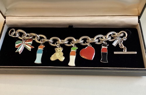 MOSCHINO Bracciale Vintage Tono Argento Catena Grossa Bottiglia Profumo e Charms Teddy