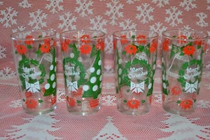 Vintage set 4 Hazel Atlas Christmas & New Years drinking glasses ~ glass - Picture 1 of 9