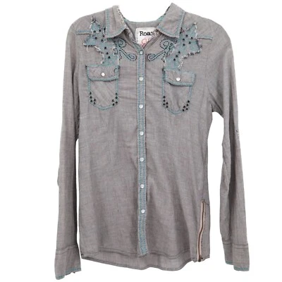 Camisa Bordada Roar Para Mujer L Gris Western Wear Rodeo Vaquera Vaquera Rancho Foto 1 de 4