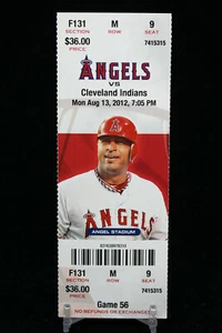 Los Angeles Angels vs Cleveland Indians Game 56 MLB Ticket w Stub 08/13/2012 - Bild 1 von 2