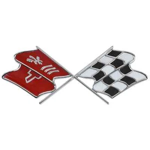 Insignia emblema puerta gasolina trasera para Corvette 1969-73 C3 Conv/Cupé - Banderas cruzadas - Imagen 1 de 2