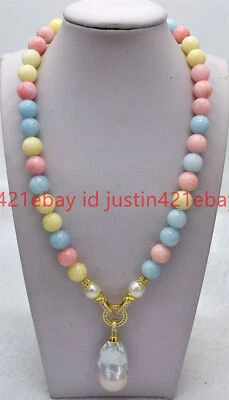 Collar colgante de perlas barrocas Keshi blancas naturales morganita multicolor de 10 mm Foto 1 de 4